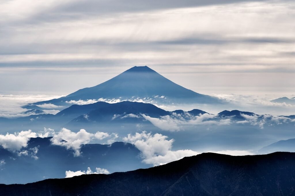 mt fuji, volcano, silhouettes